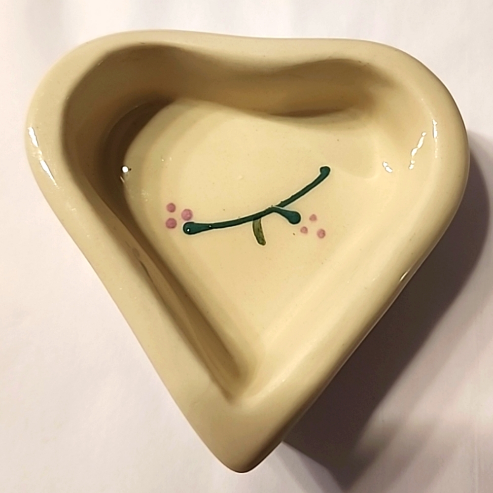Hartstone Pottery Heart Dish Pink Dot Flower Handpainted USA Signed Trinket Ring